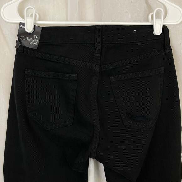 🌞 NWT Gap 1969 Black Ripped Girlfriend Denim Jeans 24r Distressed Rolled Cuff - Picture 6 of 12